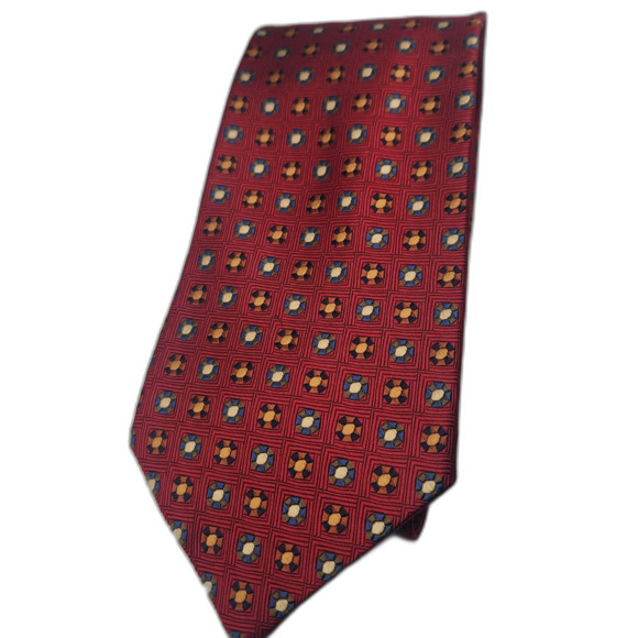 Roundtree & Yorke Classics Red Geometric Men's Tie 100% Silk 60"L x 4" W - Picture 1 of 7